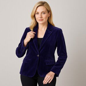 NWOT Studio Park Velvet Blazer Jacket Navy Blue L Elegant, Classy